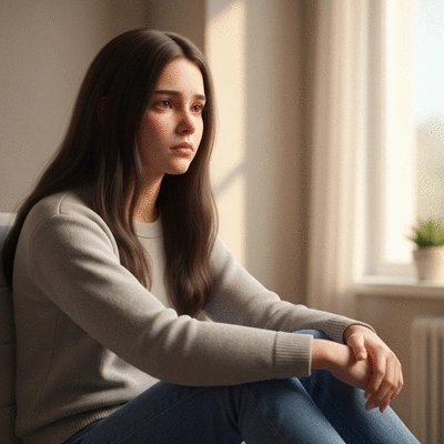 Teenager looking thoughtful, sitting alone, illustrating social withdrawal and emotional distress, no text, no words, no typography, 8K