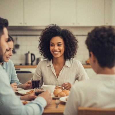 Family enjoying a meal together without digital devices