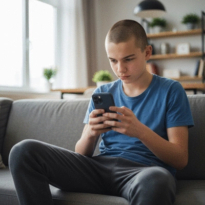 Teenager absorbed in their smartphone, ignoring surroundings