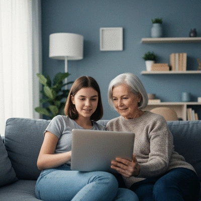 Parent and teenager having an open conversation about digital devices, fostering trust and learning
